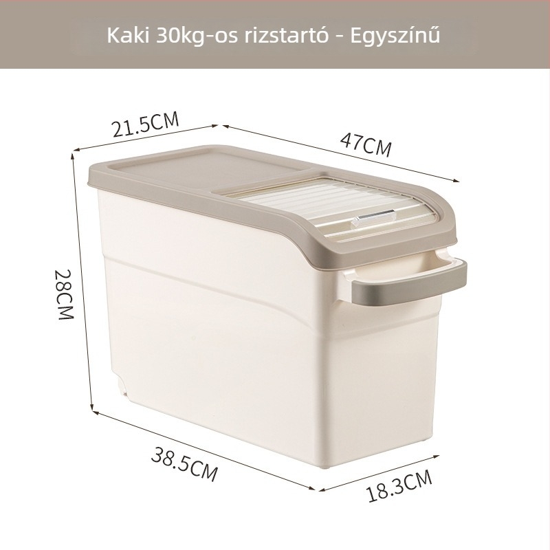 Rizstároló doboz, japán stílusú, PP anyag, kapacitás >10 L, zárható, nedvesség- és rovarbiztos, Yoko márka