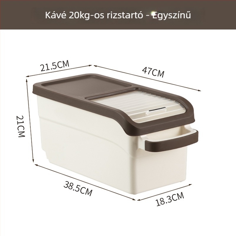 Rizstároló doboz, japán stílusú, PP anyag, kapacitás >10 L, zárható, nedvesség- és rovarbiztos, Yoko márka