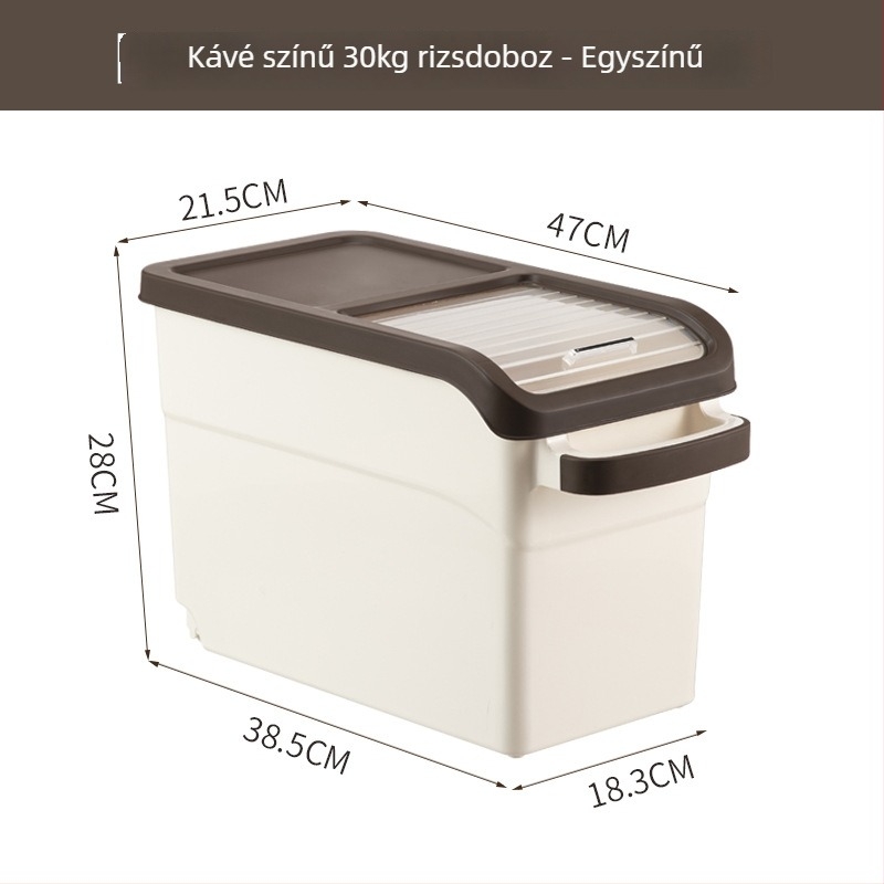 Rizstároló doboz, japán stílusú, PP anyag, kapacitás >10 L, zárható, nedvesség- és rovarbiztos, Yoko márka