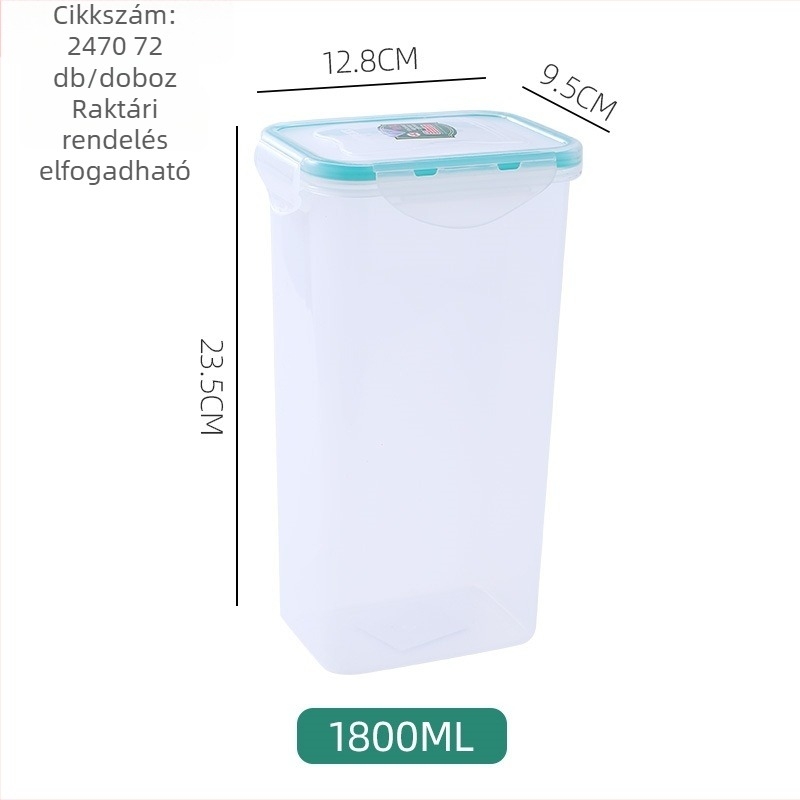 Négyszögletes PP ételtároló zárható csattal, átlátszó test, 301-500 ml