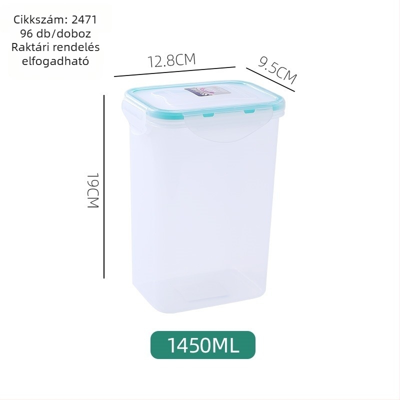 Négyszögletes PP ételtároló zárható csattal, átlátszó test, 301-500 ml