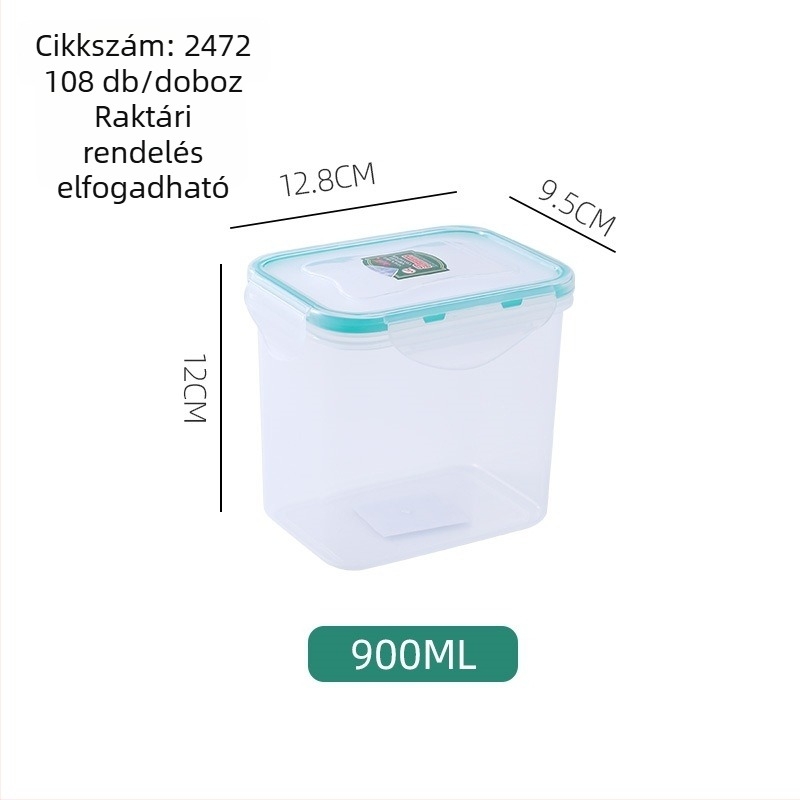 Négyszögletes PP ételtároló zárható csattal, átlátszó test, 301-500 ml