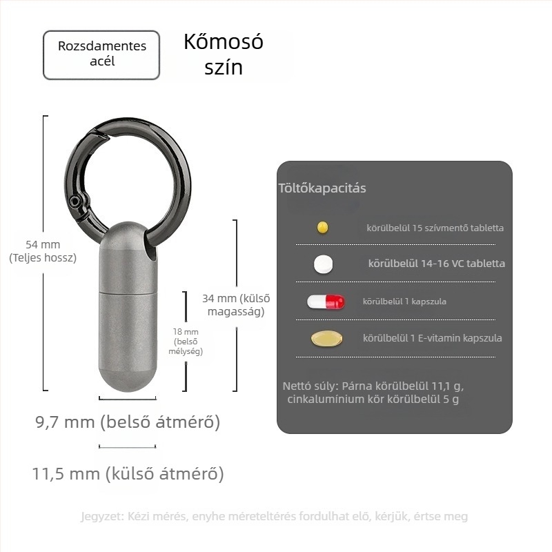 Tablettás doboz DQ-01, rozsdamentes acél és titánötvözetből, zárt gyógyszeres tartó.