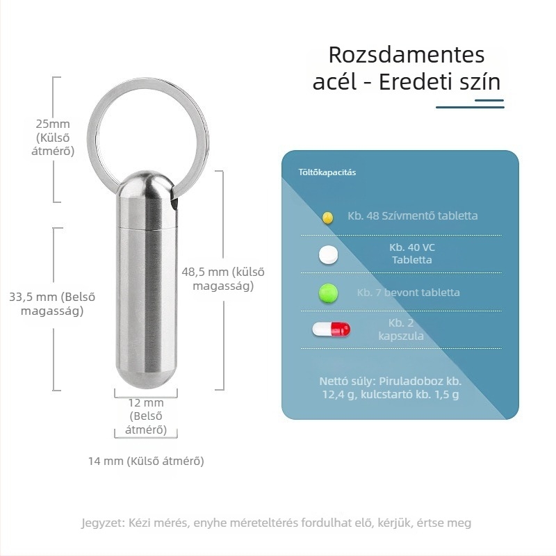 Tablettás doboz DQ-01, rozsdamentes acél és titánötvözetből, zárt gyógyszeres tartó.