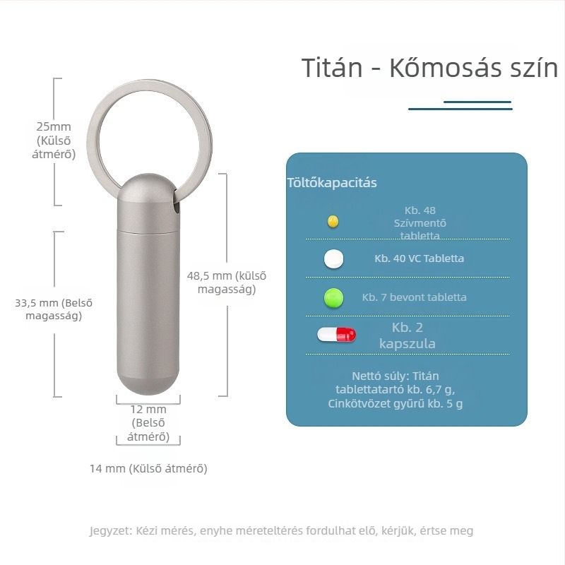 Tablettás doboz DQ-01, rozsdamentes acél és titánötvözetből, zárt gyógyszeres tartó.