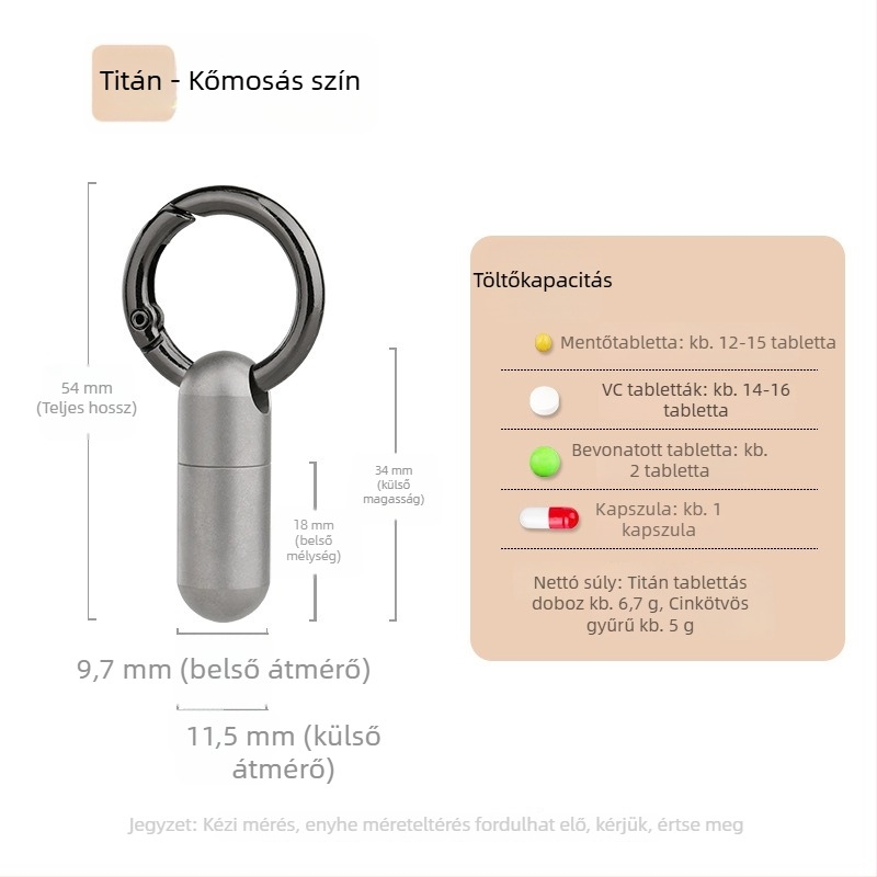 Tablettás doboz DQ-01, rozsdamentes acél és titánötvözetből, zárt gyógyszeres tartó.