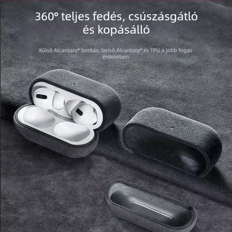 AirPods Pro 3. generációhoz készült kemény tok műbőr suede felülettel, kompatibilis a 2. és 4. generációval