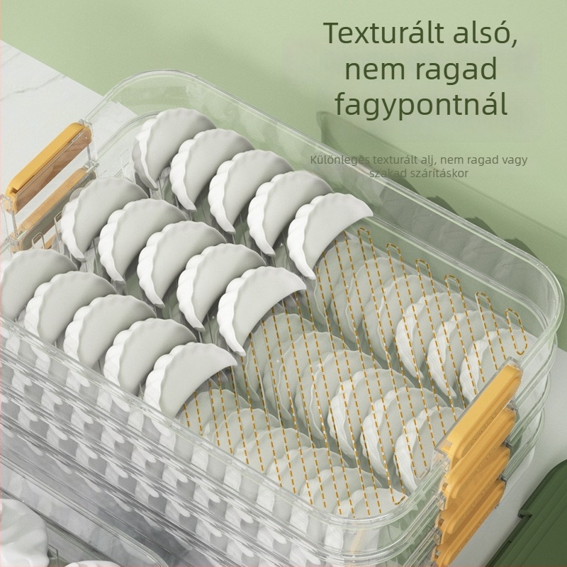 Macaron-stílusú, több rétegű, egymásra rakható hűtő tároló doboz, független rekeszekkel, időzítővel, fedél záró csattal, élelmiszerbarát műanyagból