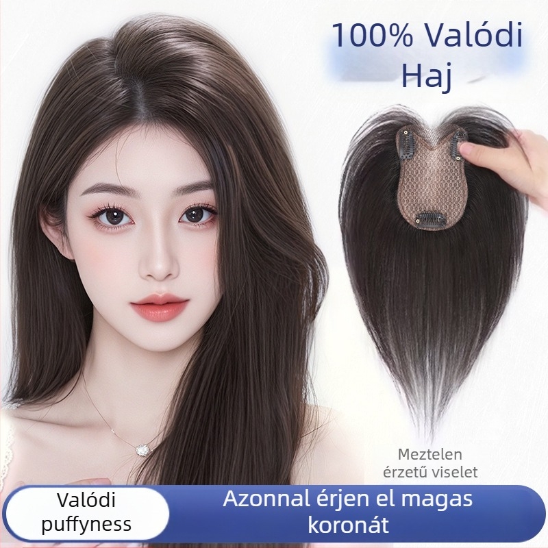 Valódi emberi hajból készült paróka-darab, kézzel szőtt, előhajvonal nélküli, egyenes