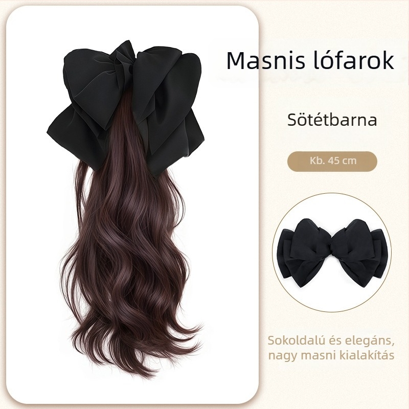 Női póni farok paróka, clip-es, nagy hullámú göndör, hosszú, természetes hatású, hőálló rostokból