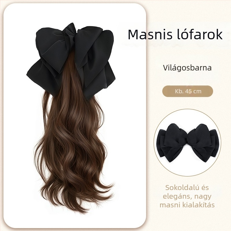Női póni farok paróka, clip-es, nagy hullámú göndör, hosszú, természetes hatású, hőálló rostokból