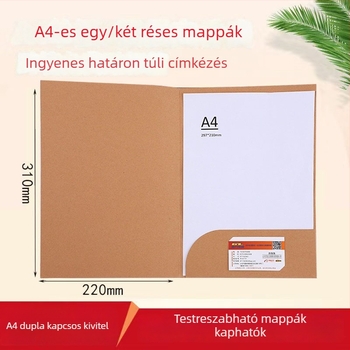 A4-es kraft papír mappa, L-alakú, egylapos dokumentum rendező, vastag fedél, betoldható zsebek szerződésekhez, logóval testreszabható