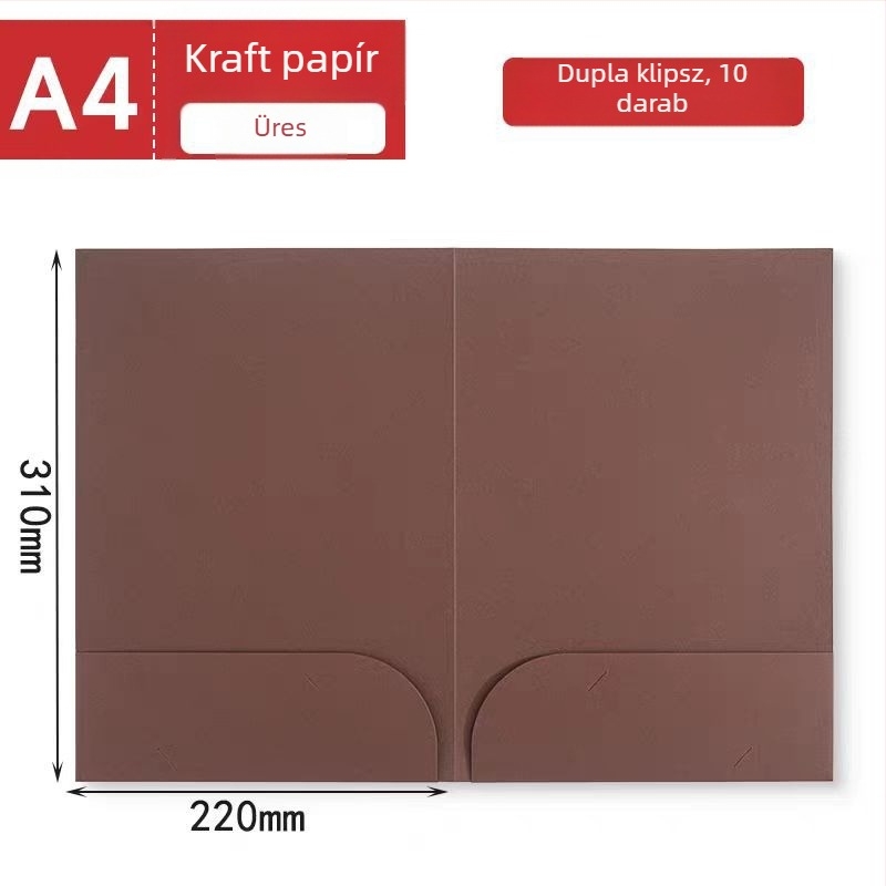 A4-es kraft papír mappa, L-alakú, egylapos dokumentum rendező, vastag fedél, betoldható zsebek szerződésekhez, logóval testreszabható