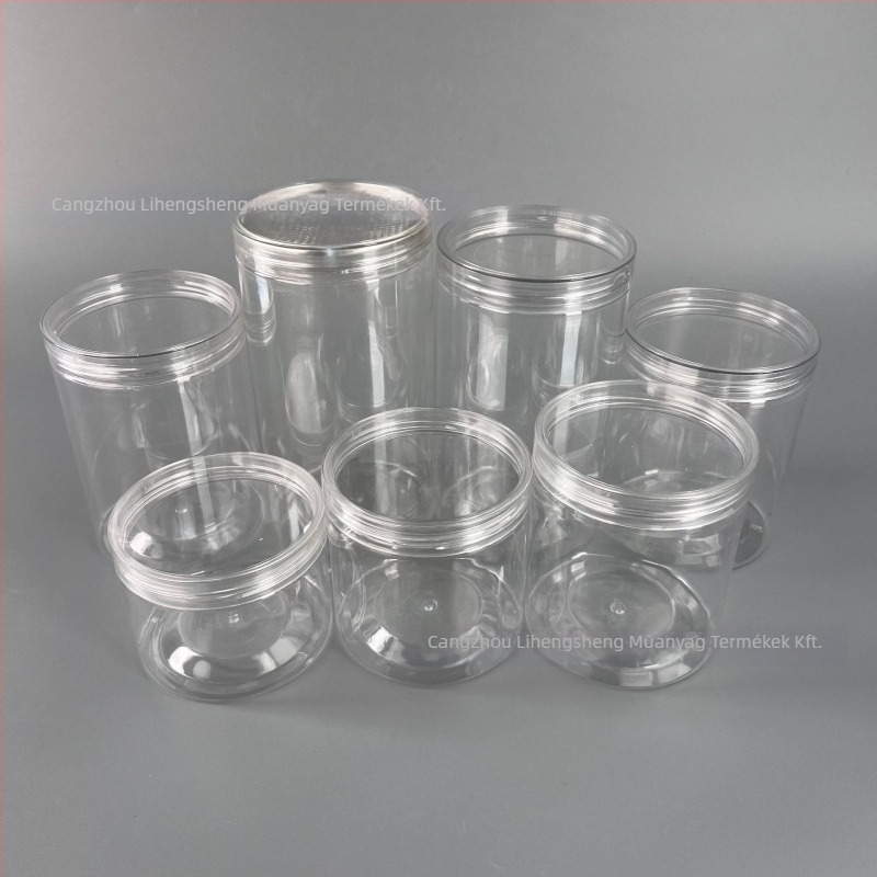 PET műanyag csavaros, átlátszó tárolóedény kristály fedéllel – testreszabható