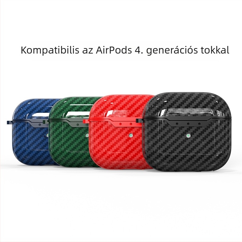Szénszálas mintás TPU védőtok AirPods Pro 3. generációhoz és vezeték nélküli töltéshez, AirPods 4 fülhallgató tok