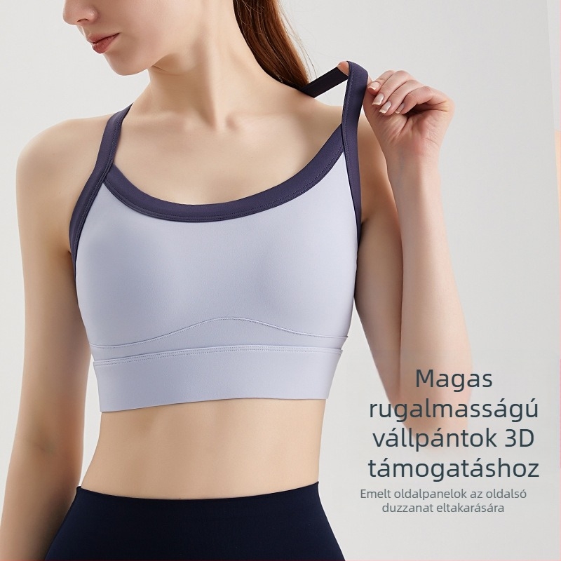 Női sportmelltartó formázott kosarakkal, egyrészes kialakítás, rögzített dupla vállpántok, anyaga: 75% nylon, vegyi rostok keveréke