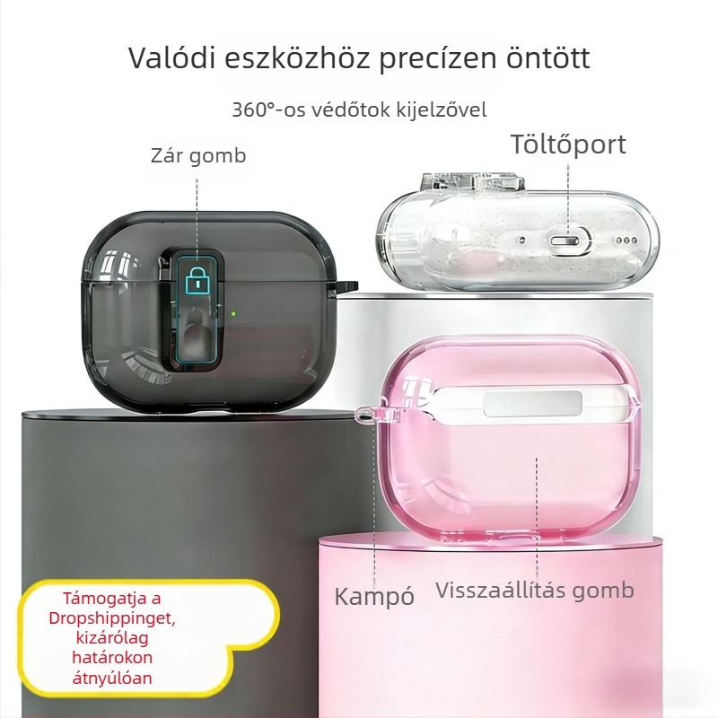 Átlátszó védőtok AirPods 4. generációhoz, AirPods Pro 3. generációhoz és AirPods Pro 2. generációhoz