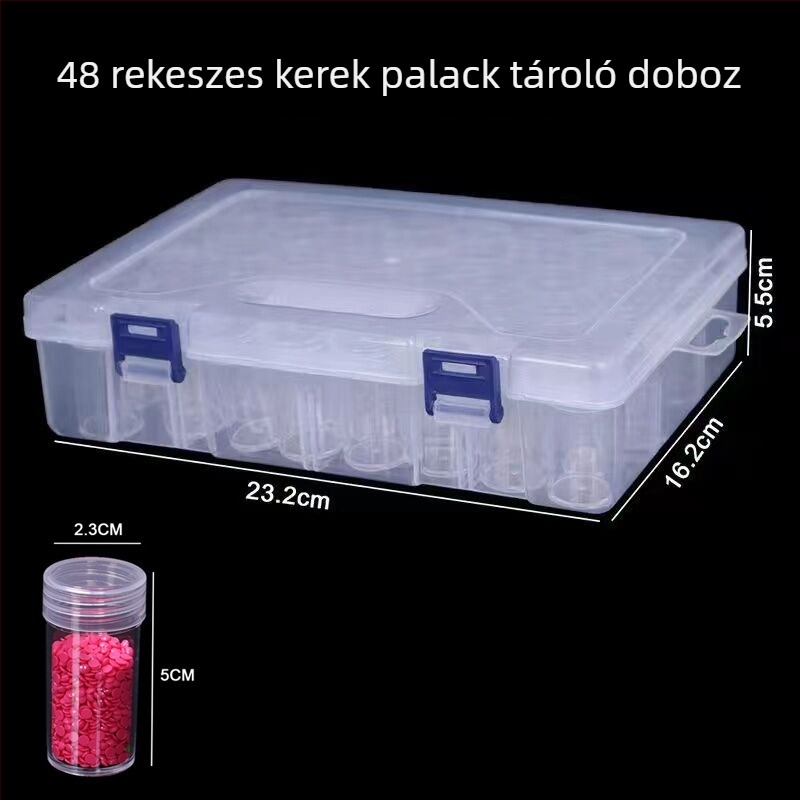 Kerek, műanyag tároló doboz gyöngyöknek rekeszekkel – DIY kézműves kellékek
