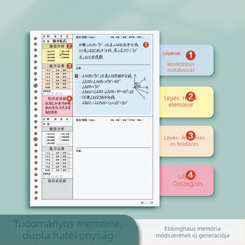 Matematika hibák kijavítására szolgáló jegyzet, oldható lapokkal, PVC borító, Dowling papír, 70 g/m2, 120 oldal