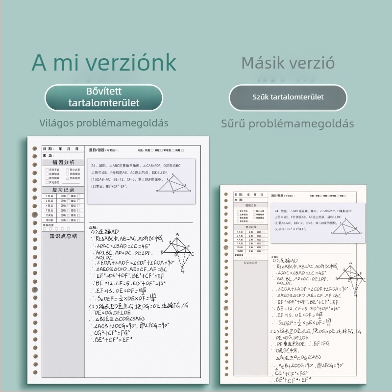 Matematika hibák kijavítására szolgáló jegyzet, oldható lapokkal, PVC borító, Dowling papír, 70 g/m2, 120 oldal