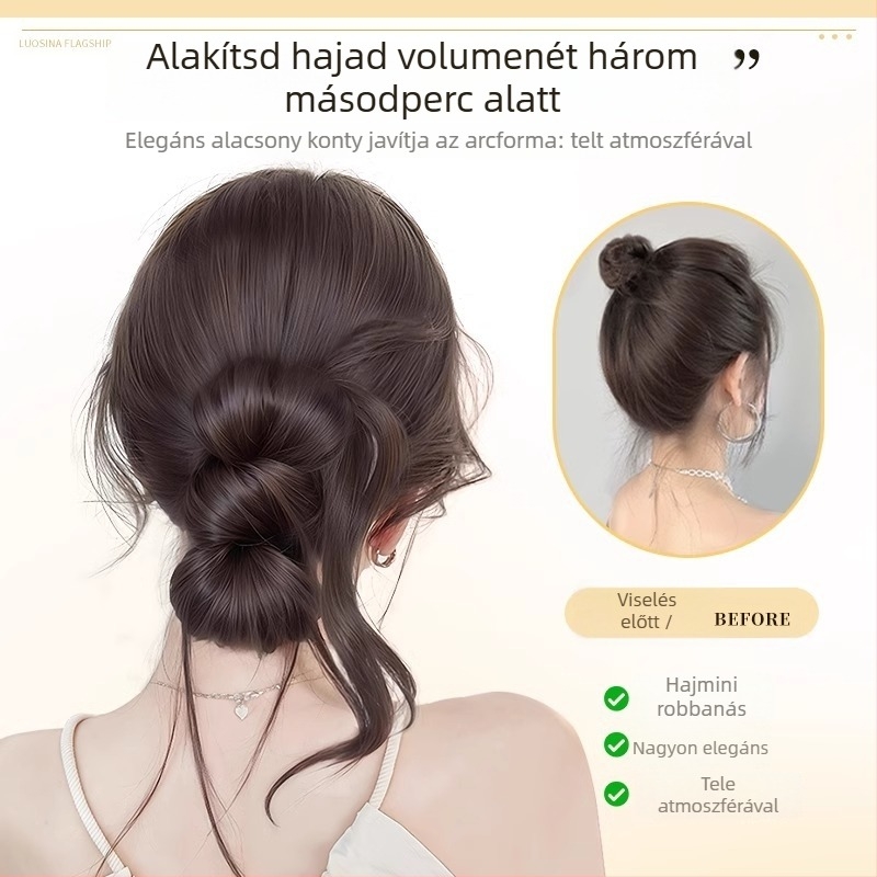 Paróka lófarokkal, hajcsipesz és tollszerű konty burkolat, integrált alacsony konty (Model Py632, Magas hőállóságú rostok, Mechanizmus)