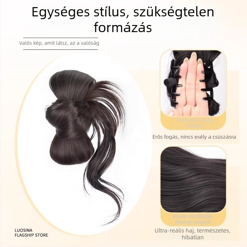 Paróka lófarokkal, hajcsipesz és tollszerű konty burkolat, integrált alacsony konty (Model Py632, Magas hőállóságú rostok, Mechanizmus)