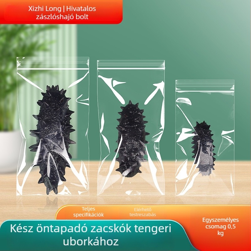 Önzáró, átlátszó élelmiszer-csomagoló zacskó, márka Cnon/xizhilong; Anyag: Új anyag; Használat: Élelmiszer-cogpackolás; Záródás hossza: 0,5–2 cm