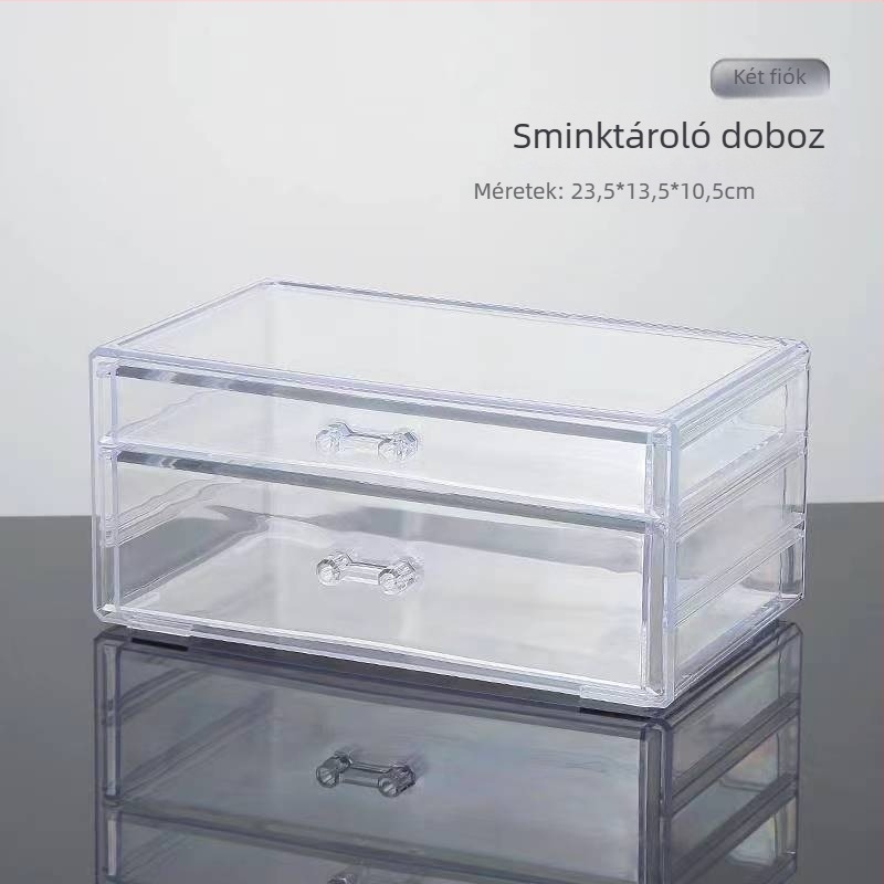 Asztali kozmetikai szervező, átlátszó fiókos kivitelben, többszintes rúzs-tároló