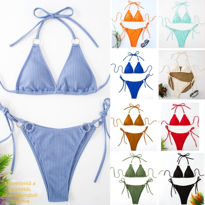 Női szexi egyszínű bikini a strandra, felső rész párnázott, alsó rész klasszikus fazonú