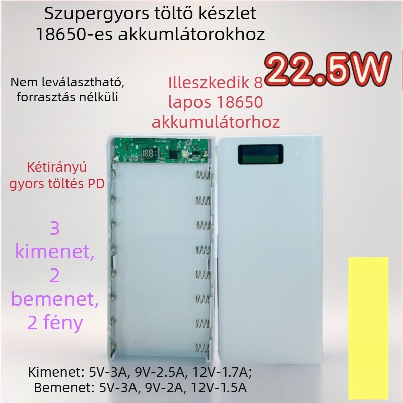 Szerelés nélküli 8‑cellás 18650 akkumulátor-tok DIY powerbank tok kétirányú gyorstöltéssel