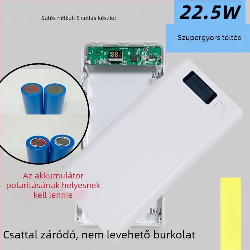 Szerelés nélküli 8‑cellás 18650 akkumulátor-tok DIY powerbank tok kétirányú gyorstöltéssel