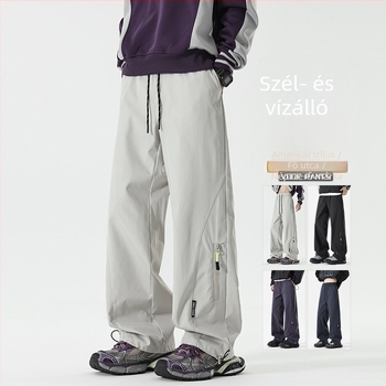Férfi téli fleece-es munkanadrág, középmagas derékkal, kötőzárás, lazán bővülő széles szabás