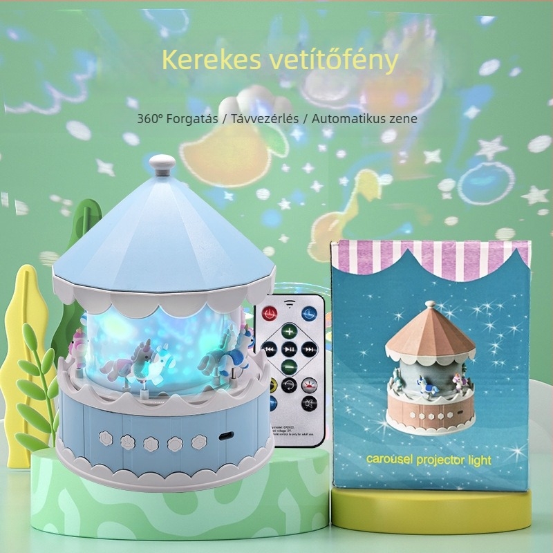 Csillagos ég vetítő gyerekeknek – USB-tápellátás, zenelejátszás, fényerő-szabályozás, asztali telepítés