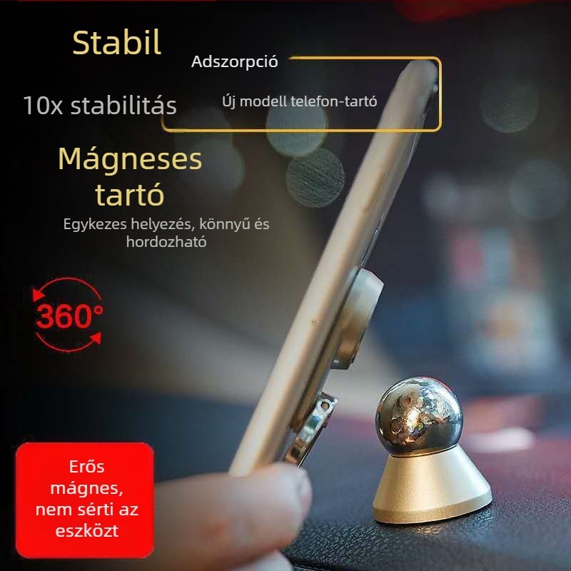 Autós telefontartó mágneses szívóval, rögzítés ragasztóval vagy forgatással, rezgésmentes, hordozható