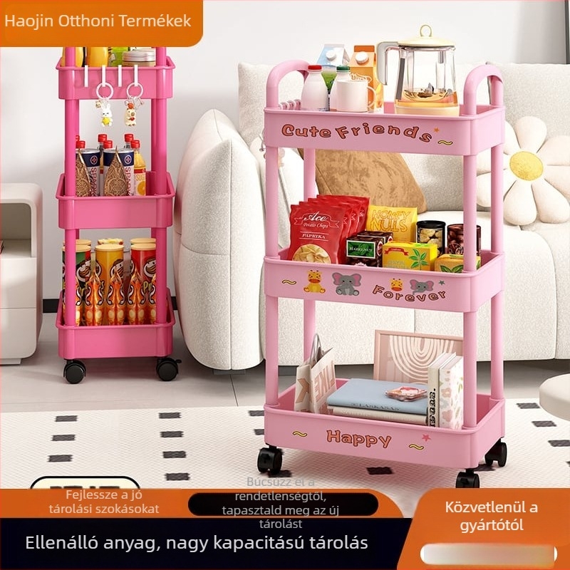 Padlón álló tároló polc, 4 rétegű, műanyag, mozgatható, modern minimalista stílus