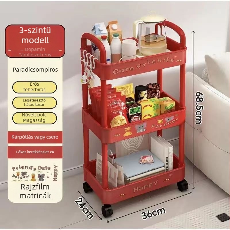 Padlón álló tároló polc, 4 rétegű, műanyag, mozgatható, modern minimalista stílus