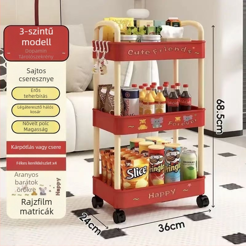 Padlón álló tároló polc, 4 rétegű, műanyag, mozgatható, modern minimalista stílus