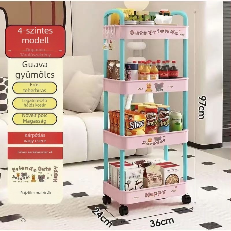 Padlón álló tároló polc, 4 rétegű, műanyag, mozgatható, modern minimalista stílus