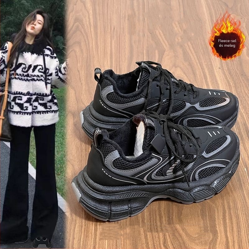 Női dad shoes típusú cipő, PU felsőrész, alacsony profil, kerek orr, kúp alakú sarok 3-5 cm, gumitalp