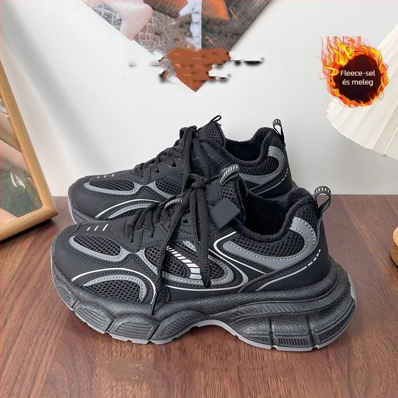 Női dad shoes típusú cipő, PU felsőrész, alacsony profil, kerek orr, kúp alakú sarok 3-5 cm, gumitalp