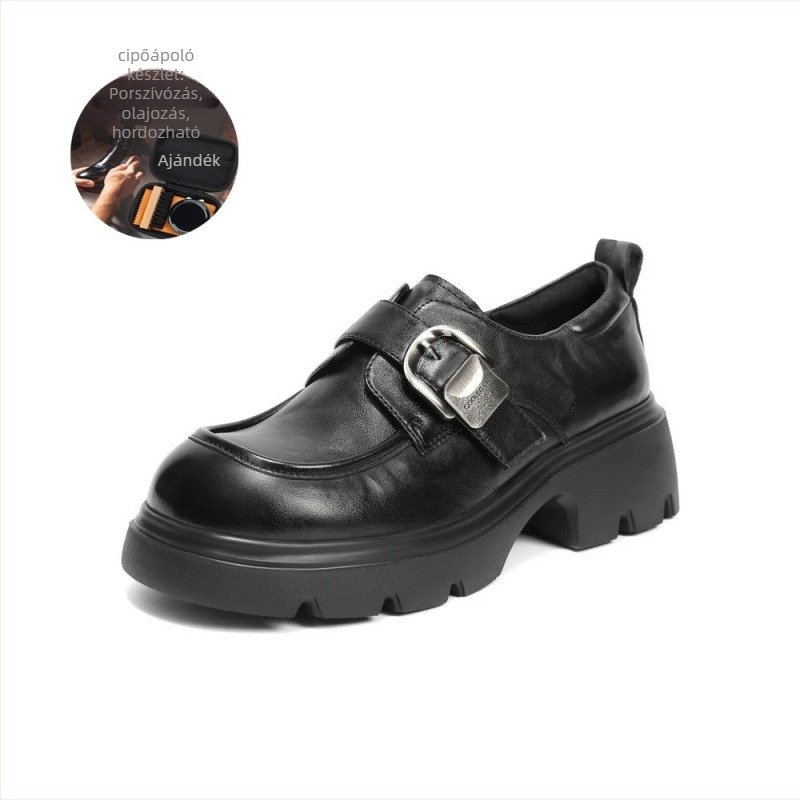 Női loaferek első réteg tehénbőrből, kerek orrú, középmagas 3-5 cm sarok, vastag sarok, TPR talp