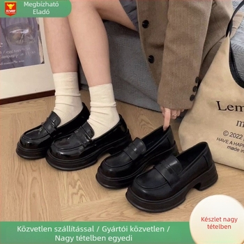 Női loaferek JK japán stílusban, kerek orrú, középmagas sarkú 3–5 cm, platform, Slip-on, PU felsőrész