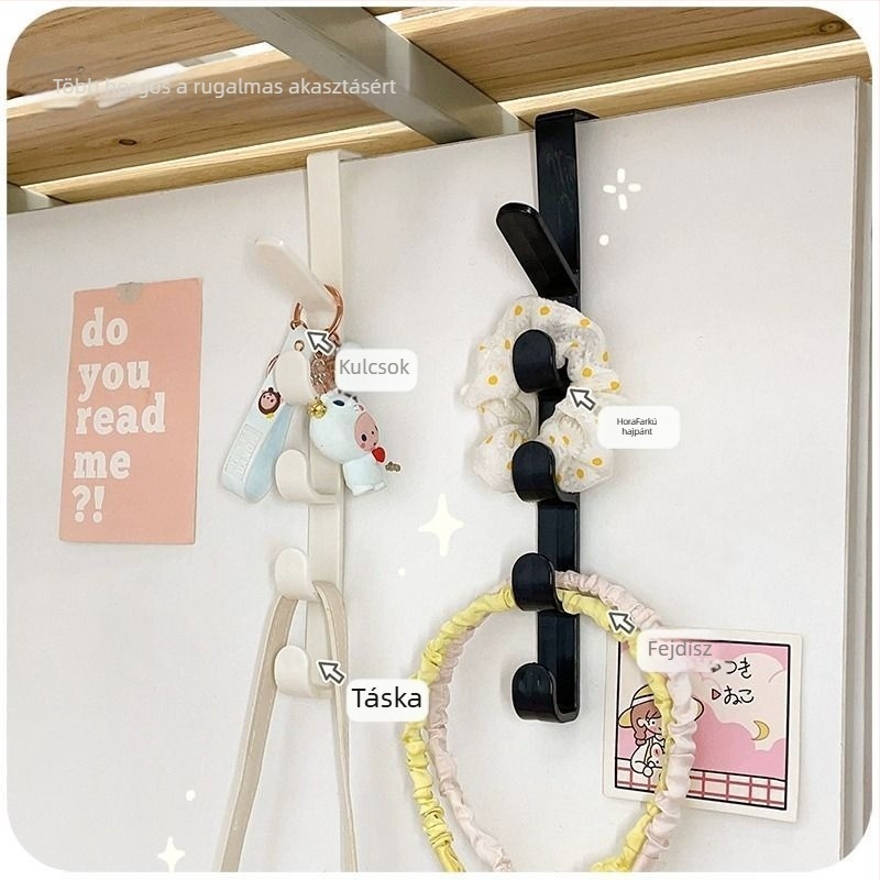 Ajtó mögötti ruhatartó akasztó, fúrás nélkül, ABS műgyanta, modern minimál stílus, teherbírás 3–5 kg, NZ-48542