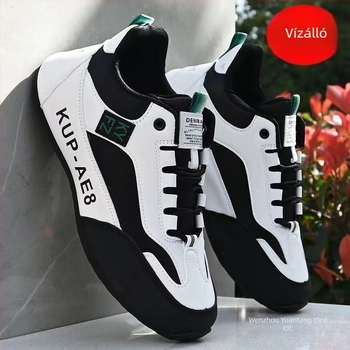 Férfi PU bőr vízálló casual sportcipő, fűzős, hegyesorrú, gumírozott talppal