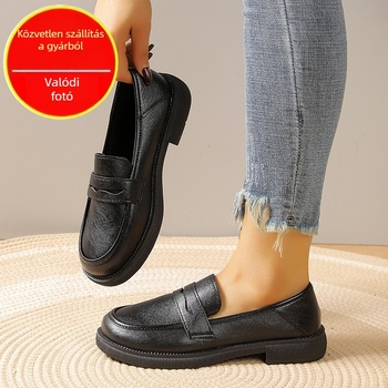Női bőr mokaszín kerek orrú, PU felsőrész, slip-on, alacsony sarok