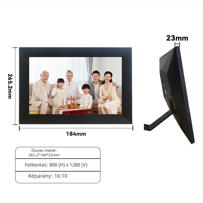 Érintéses digitális fotókeret testreszabással — 800x1280 felbontás, 32GB tárhely, USB/TF memóriakártya támogatás, WiFi/Bluetooth, OEM logó nyomtatás