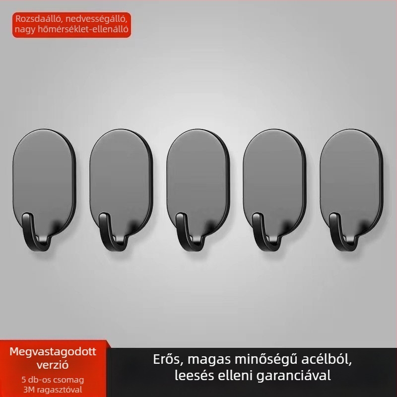 Ragasztós falikötő - Rozsdamentes acél, dupla kampó, modern minimalist stílus, 4 darabos készlet, terhelhetőség 15–20 kg