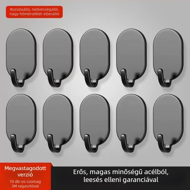 Ragasztós falikötő - Rozsdamentes acél, dupla kampó, modern minimalist stílus, 4 darabos készlet, terhelhetőség 15–20 kg