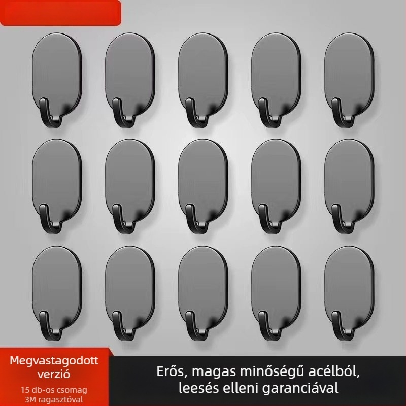 Ragasztós falikötő - Rozsdamentes acél, dupla kampó, modern minimalist stílus, 4 darabos készlet, terhelhetőség 15–20 kg