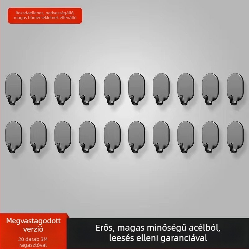 Ragasztós falikötő - Rozsdamentes acél, dupla kampó, modern minimalist stílus, 4 darabos készlet, terhelhetőség 15–20 kg